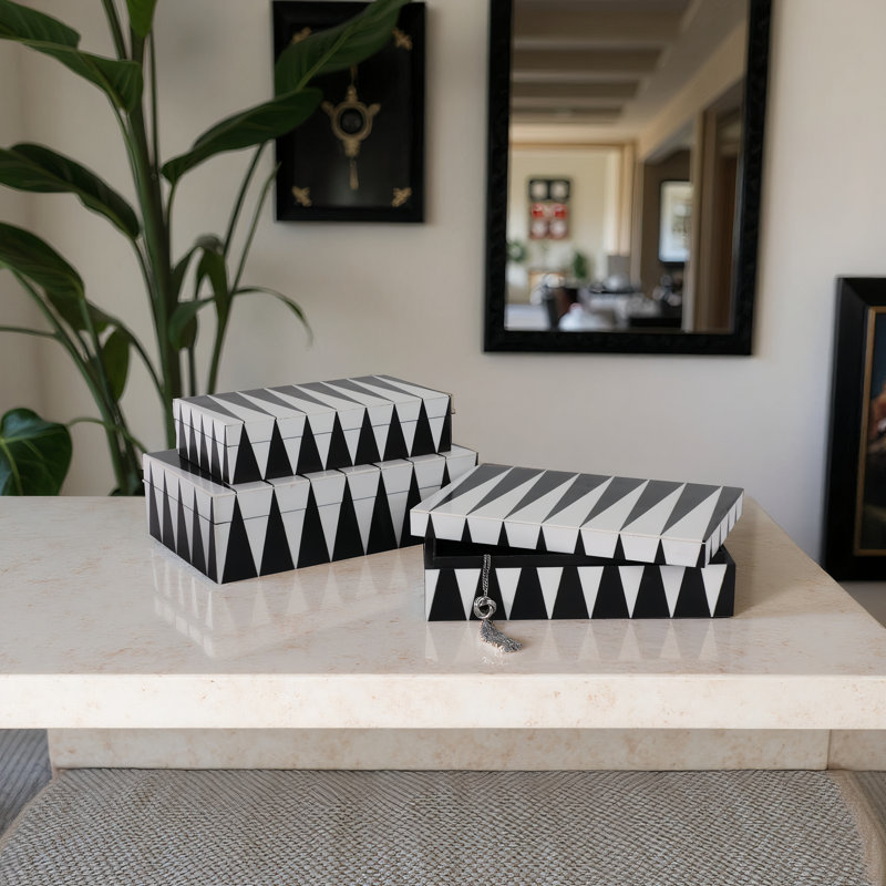 Boîtes de rangement décoratives en résine, en bois et en tissu non tissé Quirion