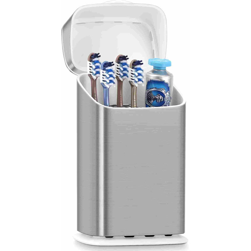 Porte-brosses à dents avec couvercle - Porte-brosse à dents à 5 fentes, argent