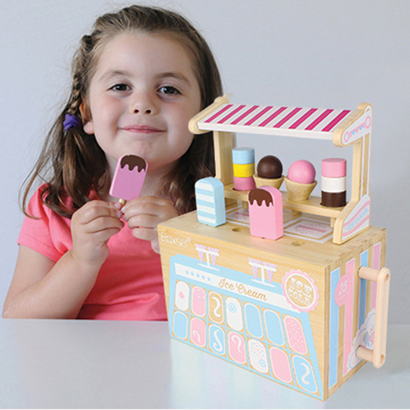 Portable Kids Bamboo Play Toy Ice Cream Kitchen Set