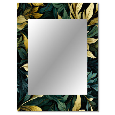 Anaeli Leaf Green And Yellow Harmony - Floral Mirror, Glam Decorative Wall Mirror, Printed Metal Art