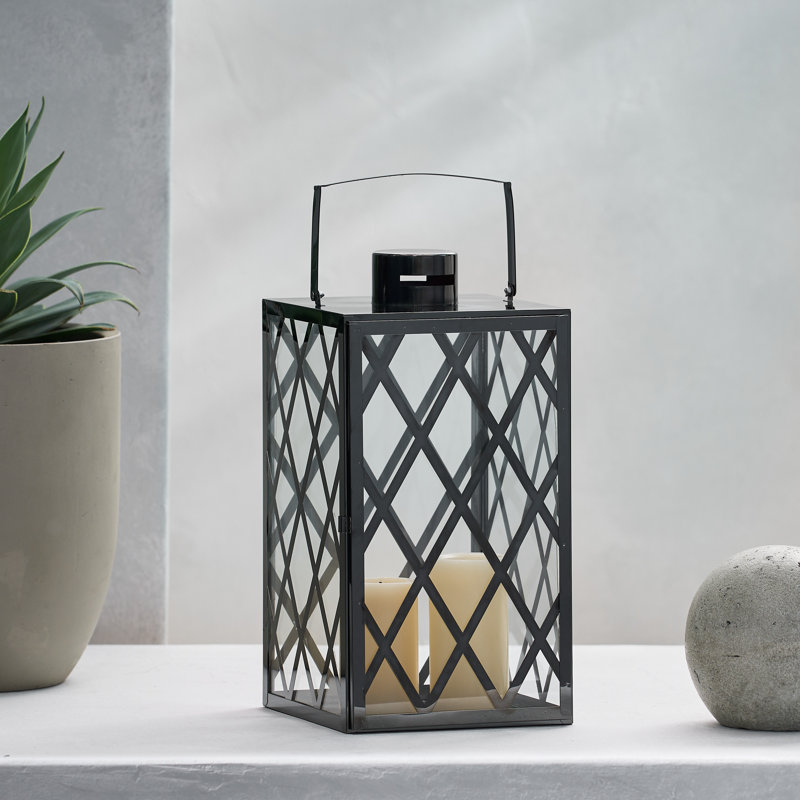 17.5'' H Stainless Steel Floor Lantern, Black
