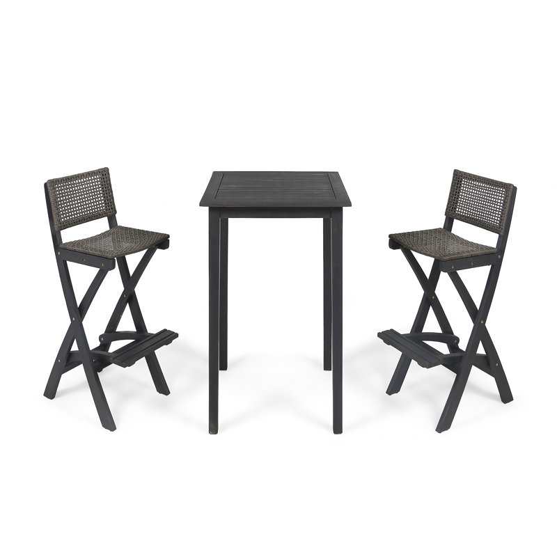 Aiyden 2 - Person Wicker Patio Dining Set with Rectangular Table, Dark Gray, 41" H x 26" L x 26" W