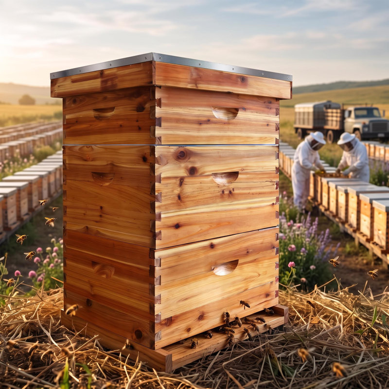 10 Frame Langstroth Beehive Kit with Deep and Medium Boxes, Cedar Bee Hive Starter Kit for Beekeeping