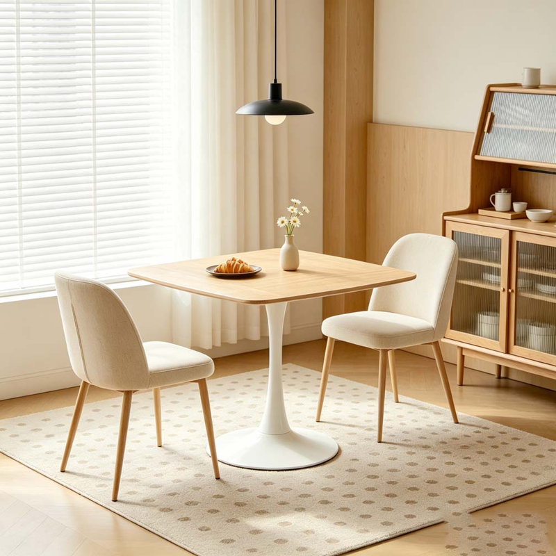 42 Inch Square Tulip Dining Table, Oak/White, 28.93"H x 42.12"L x 42.12"W