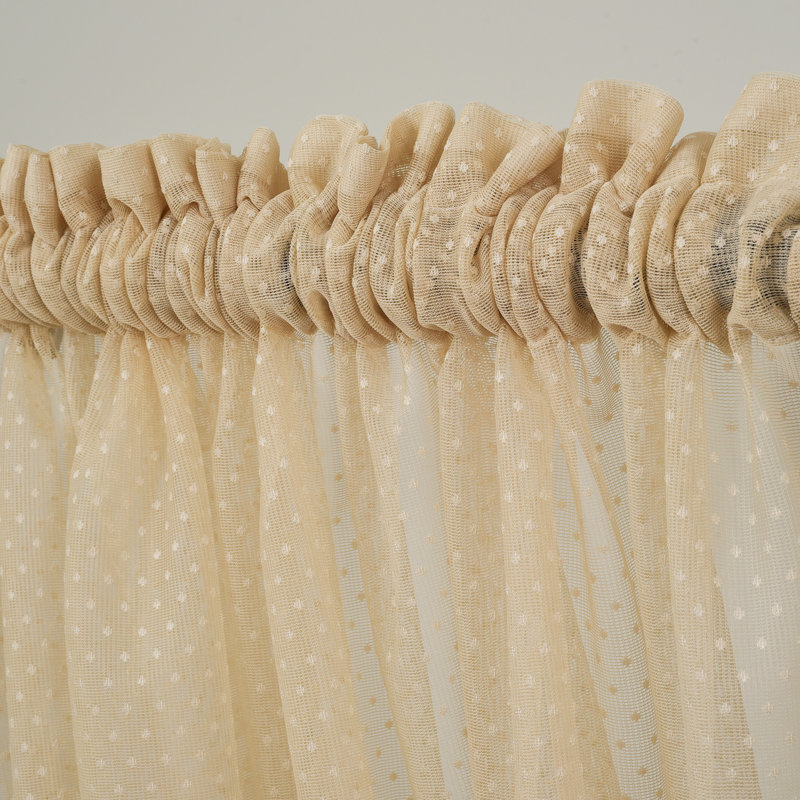 Extra Long Beige Lace Sheer Curtain Panels with Rod Pocket