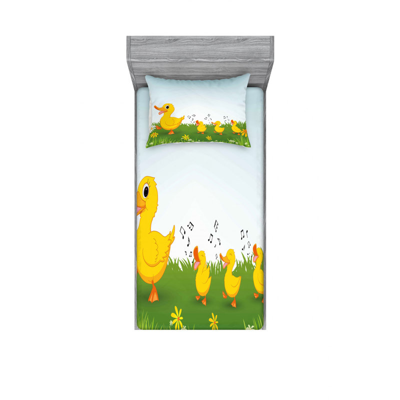 Ensemble de draps Mother Duck and Babies, Ensemble de draps pour lit simple TG avec drap-hou