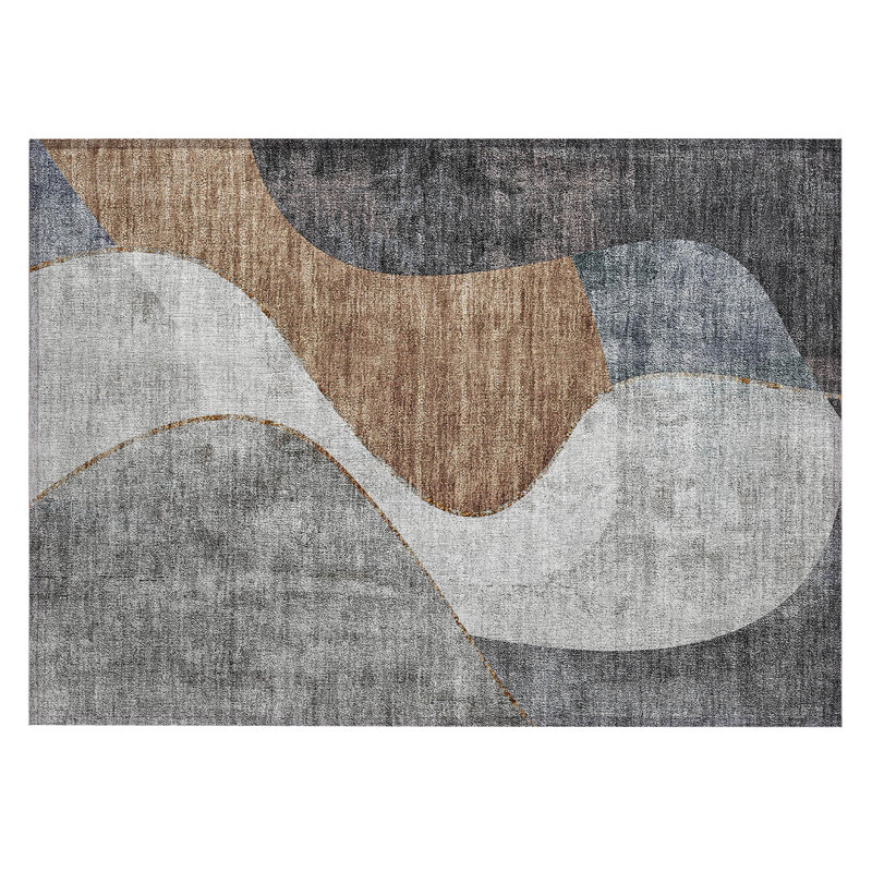 Tapis rectangulaire en polyester tissé à la machine à motif abstrait Altair, Rectangle 1 pi 8 po x 2 pi 6 po