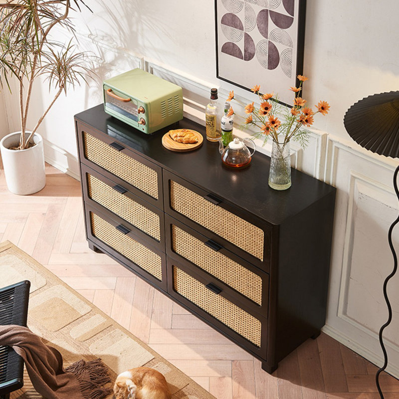 Retro Black Solid Wood Sideboard