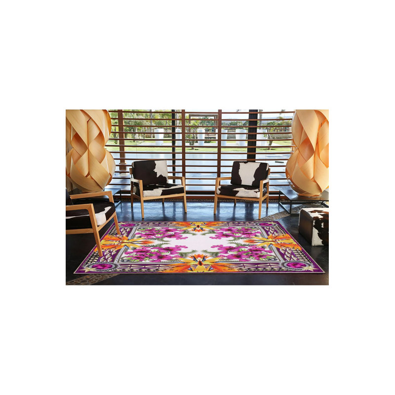 Tapis décoratif moderne géométrique entrelacé lavable à la machine, Sous-tapis rond 3 pi 3 po inclus