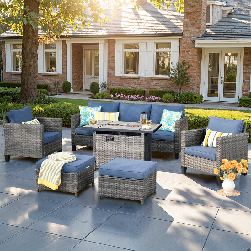 Harbin 5 - Person Patio Conversation Set with Cushions, Denim Blue