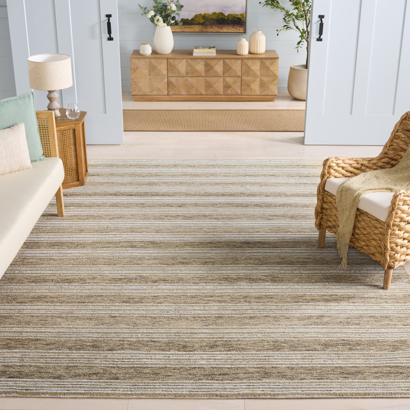 Pine 803 Hand Tufted Wool; Cotton; Latex Striped Rug in Ivory/Taupe, Rectangle 8' x 10'