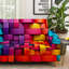 Housse extensible moderne à blocs de couleurs géométriques pour canapé deux places, microfibre 90 g/m², largeur 185 cm, lavable à la machine-1435206948