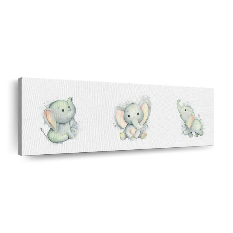 «Playful Baby Elephants Smudge», reproduction sur toile, H 8 po x l 24 po x P 1 po