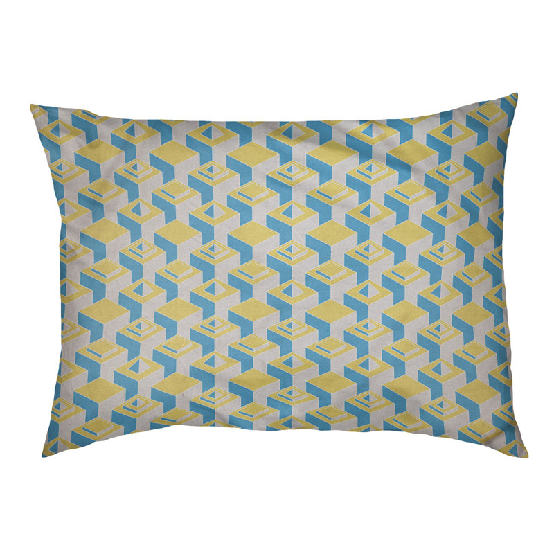 Coussin pour chien intérieur à motif skyscrapers Chen, Moyen (l 40 po x P 6,5 po x H 30 po), Bleu pastel / jaune