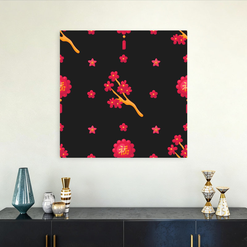 Art mural fleur de cerisier festif traditionnel, 32" H x 32" W