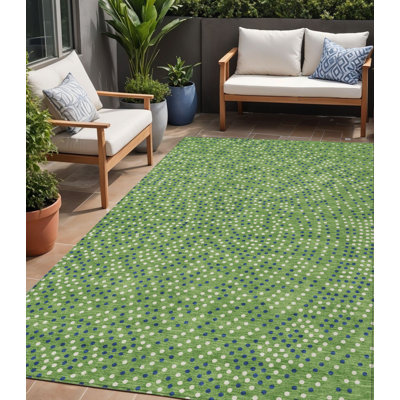 Tapis intérieur lavable à pois 5 pi x 8 pi vert et bleu ivoire