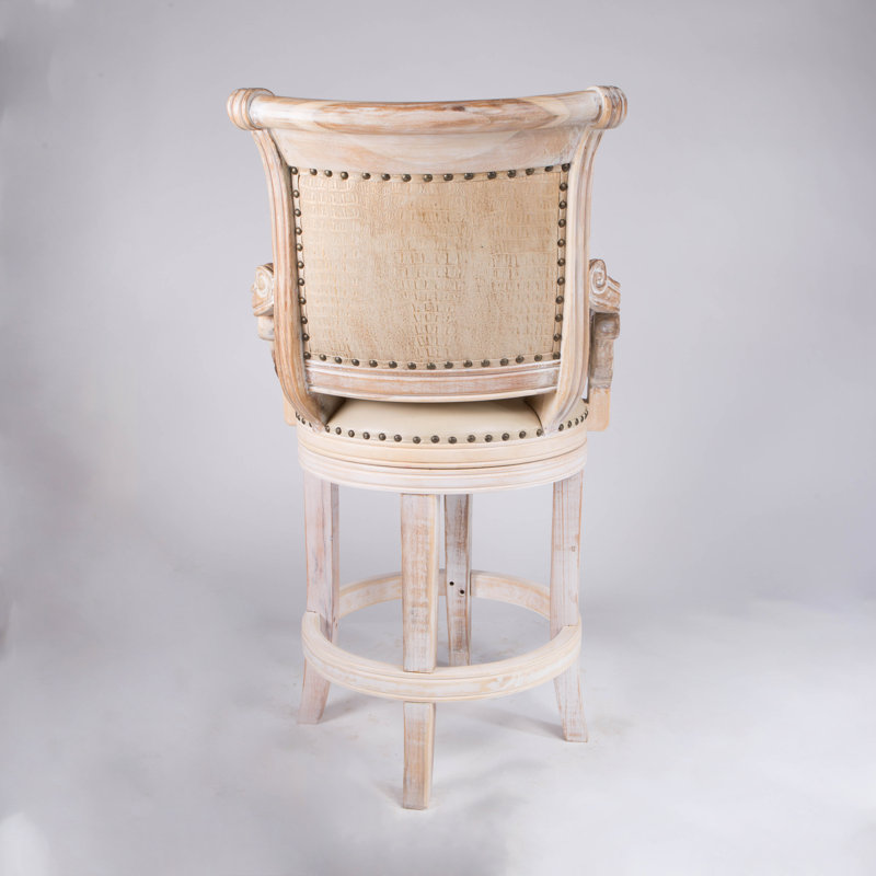 Bethany Swivel Upholstered Stool with Solid Wood Frame, White Wash, Counter Stool (26” Seat Height)