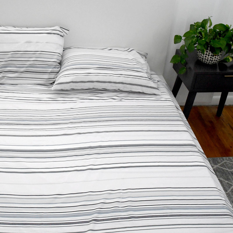Queen Gray Striped Microfiber Sheet Set
