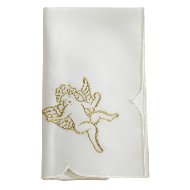 Embroidered Cupid Design Cloth Napkins 20 X 20 Inch, Set Of 4, Ivory