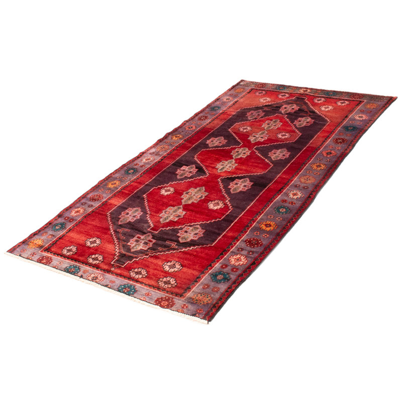 Tapis rouge en laine des années 1990 de 4 pi 10 po x 8 pi 10 po Yasma