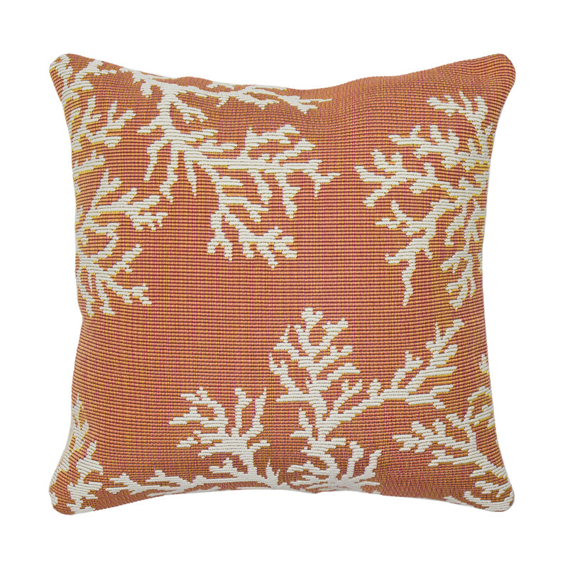 Marina Coral Edge Indoor/Outdoor Square Throw Cushion, Orange/White