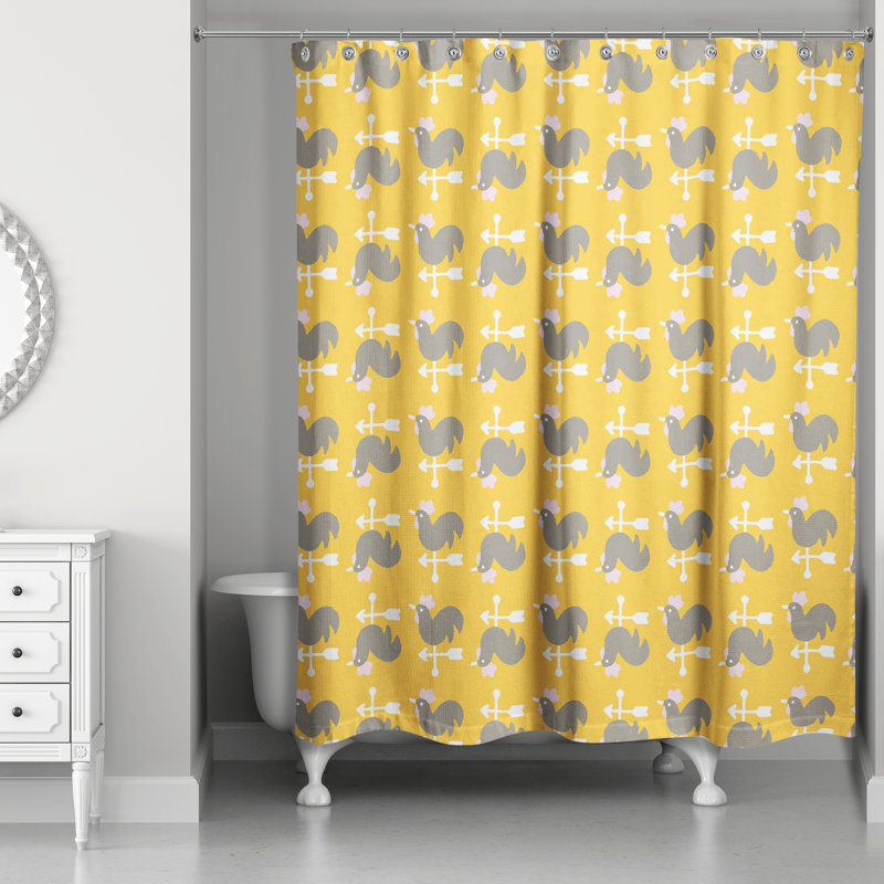 Rideau de douche simple coq Hamil, Jaune / Gris