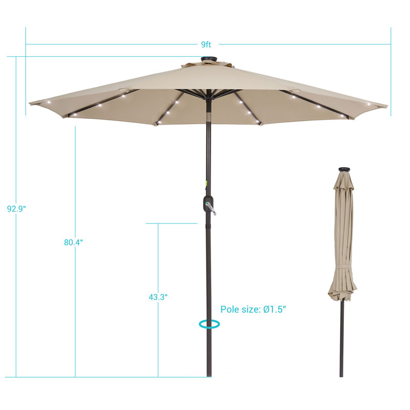 Parasol d'extérieur à DEL 9 pi Mirela pour terrasse, bord de piscine et patio Mirela, Taupe