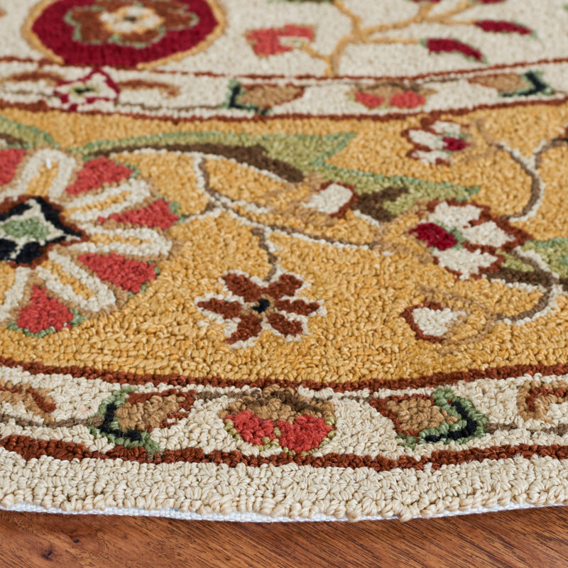 Bryonhall Hand Hooked Performance Floral Rug, Round 8'