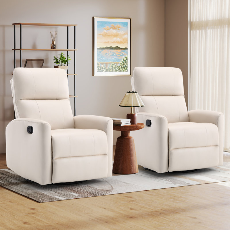 Corman 30.7" Wide Modern Soft Upholstered Glider And Swivel Manual Recliner (Set of 2), Ivory White
