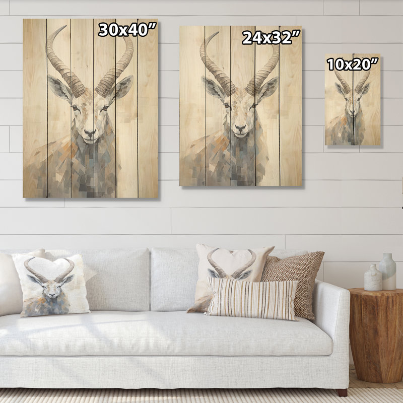 Minimalisme antilope bouquetin - art mural en bois d'antilope sur bois de pin naturel, H 32 po x l 24 po