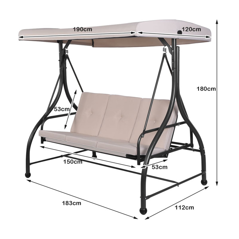 3 Person Porch Swing with Canopy, Beige
