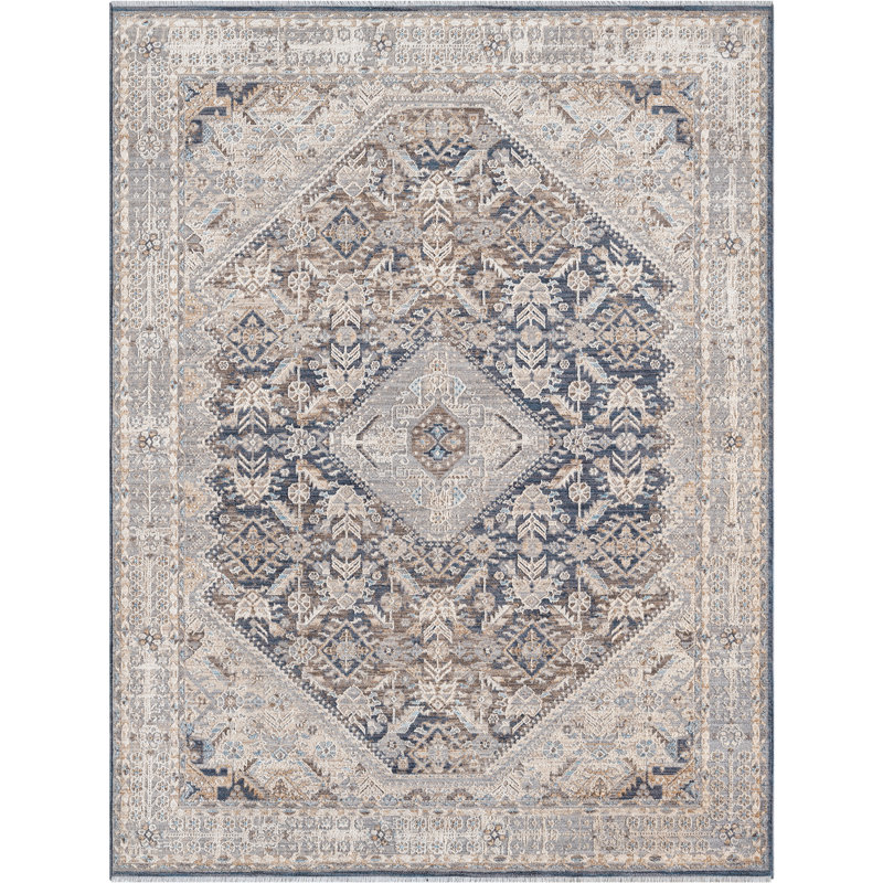 Hult Austro - Tapis médaillon brun vieilli avec motifs traditionnels, Rectangle 5 pi 3 po x 7 pi 2 po
