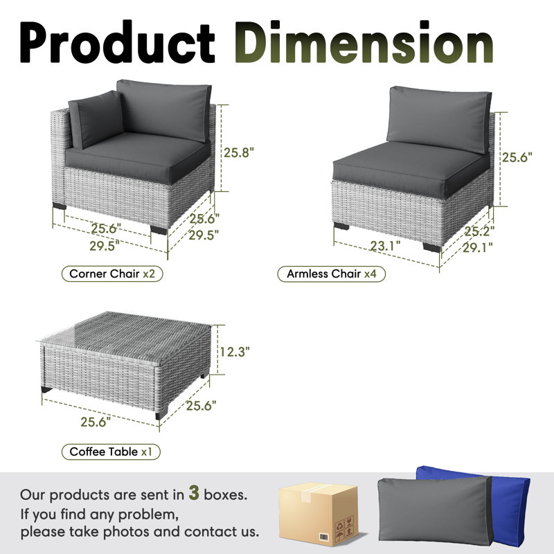 𝗣𝗿𝗲- 𝗮𝘀𝘀𝗲𝗺𝗯𝗹𝗲𝗱 𝗖𝗵𝗮𝗶𝗿𝘀, Mobilier de patio en rotin pour canapé modulaire d'extérieur avec coussins épais