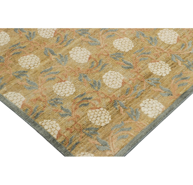 Rug & Kilim’S Oversized Block Print Rug In Gold With Cream Floral Patterns, Rectangle 5' x 8'