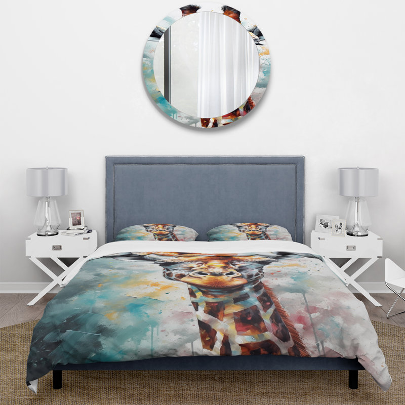 Abstract Giraffe Portrait - Animals Duvet Cover Set - Microfiber Polyester, Twin Duvet Cover + 2 Standard Shams