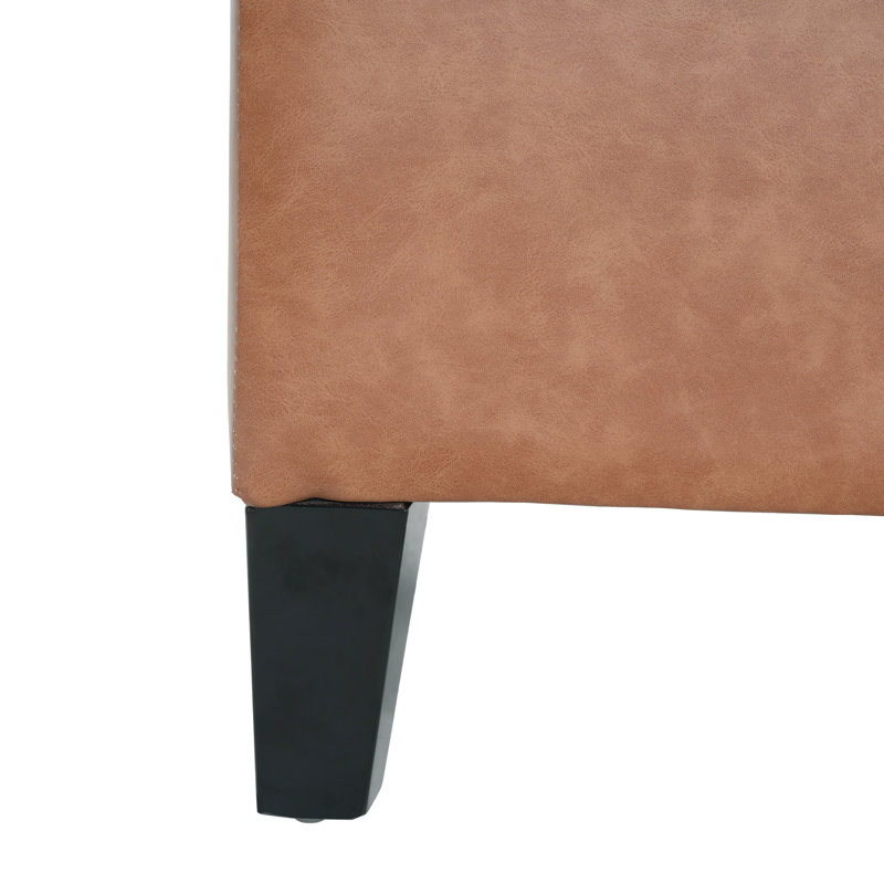 Rangement contemporain à boutons brun cognac à losanges, cuir d'unité centrale, pieds en bois de bouleau, fonction polyvalente, 52,76 po de profondeur, 17,73 de largeur, 16,47 de hauteur, 23,83 lb de brun, couture, design, fonctionnalité