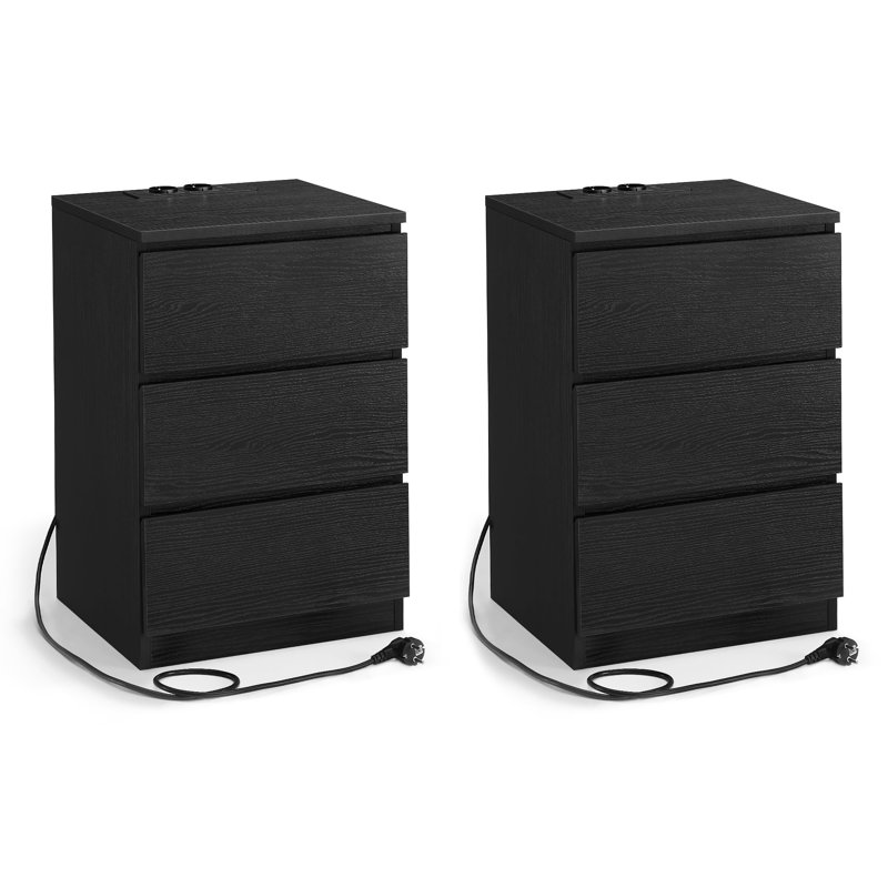 40cm W Manufactured Wood Bedside Table, Black