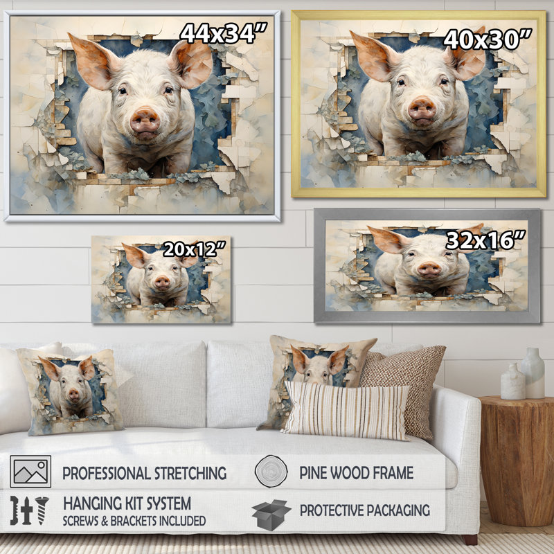 L'art des cochons I - décoration murale animal cochon, Toile tendue, H 16 po x l 32 po x P 1 po