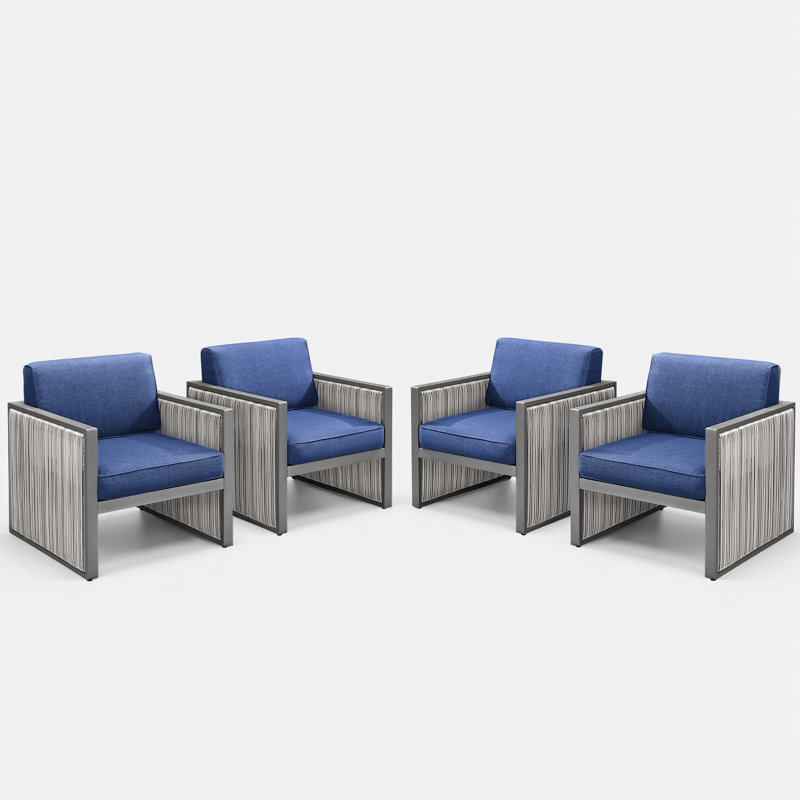 Trinie Outdoor Lounge Chairs With Cushions (Set Of 4), Blue