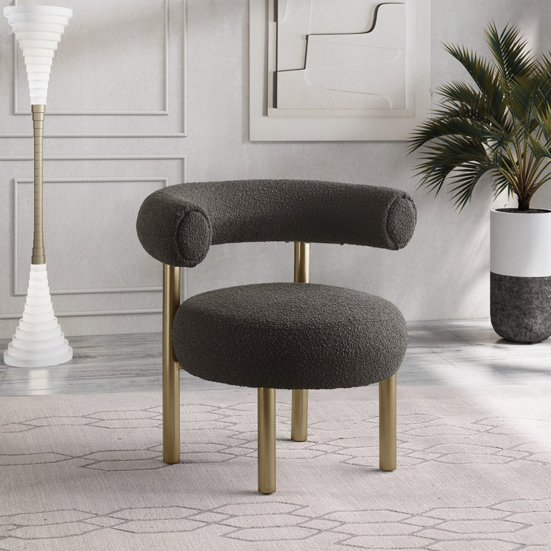Bordeaux Boucle Fabric Accent Chair, Brass, Brown Boucle Fabric