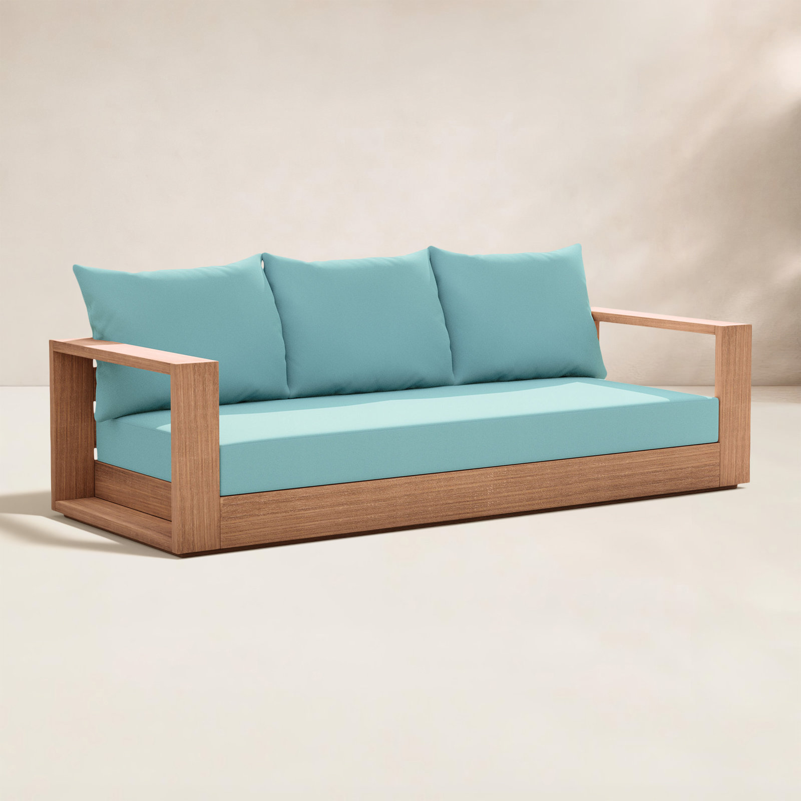 Tulum 87" Teak Patio Sofa, Sea Blue