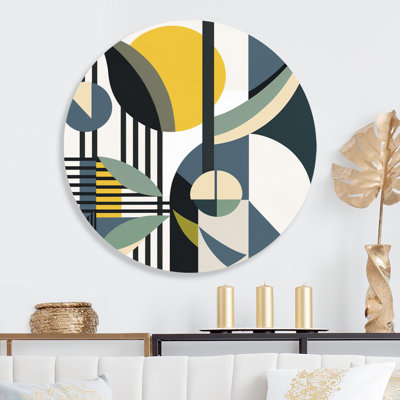 Rétro art Mid-Century I - Abstract Midcentury, art mural rond sur métal