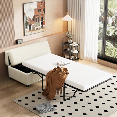 Lit convertible blanc avec matelas en mousse dense pour une nuit reposante, matelas pliable