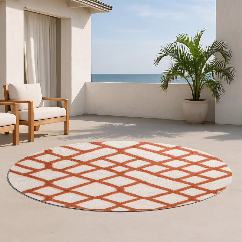 Tapis intérieur et extérieur beige Trellis, Rond 5 pi