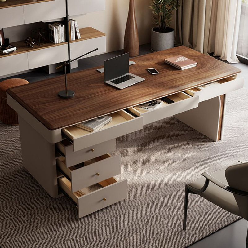 Bureau rectangulaire en bois massif brun noisette, Retour à gauche, 29.53" H x 62.99" W x 27.56" D
