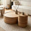 Table basse ronde moderne avec fini grain de bois naturel et aucun assemblage requis-700332785