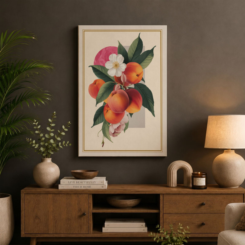 Peach Blossom Study Botanical - Wrapped Canvas, 18x12 - 45.7 x 30.5 cm, Ochre Border
