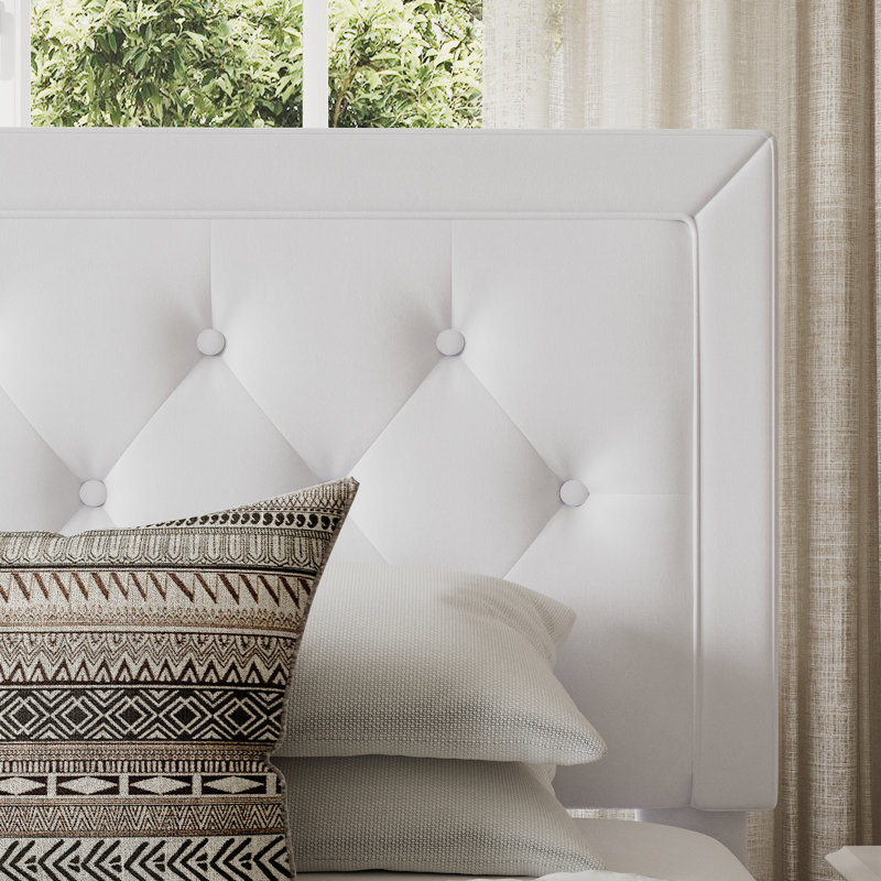 Lit plateforme tapissier Hegg, Lit double, Blanc