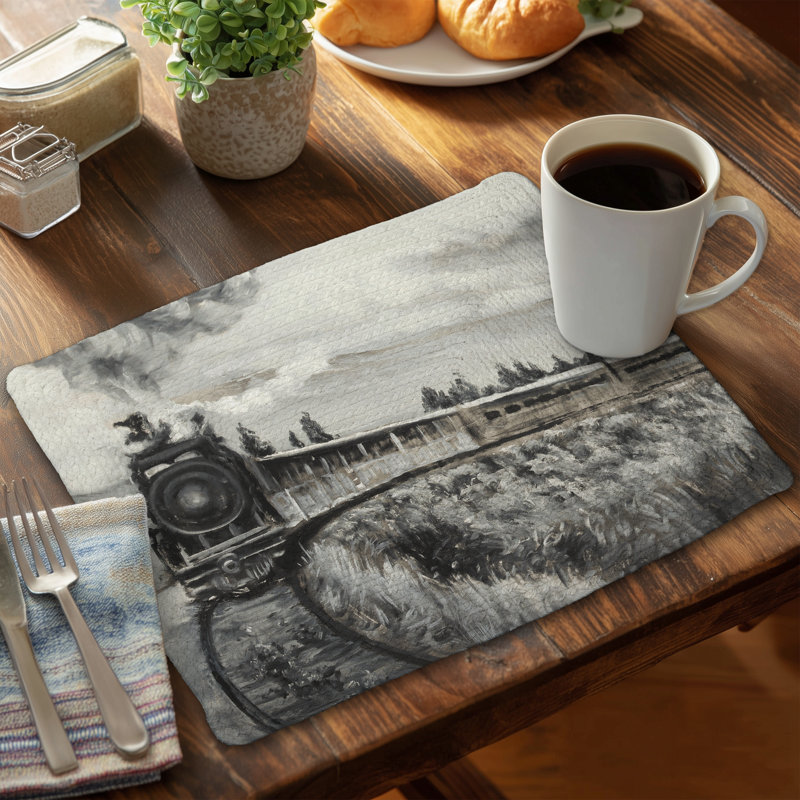 Gray Contemporary Steam Engine Train Braided Placemat - Decor