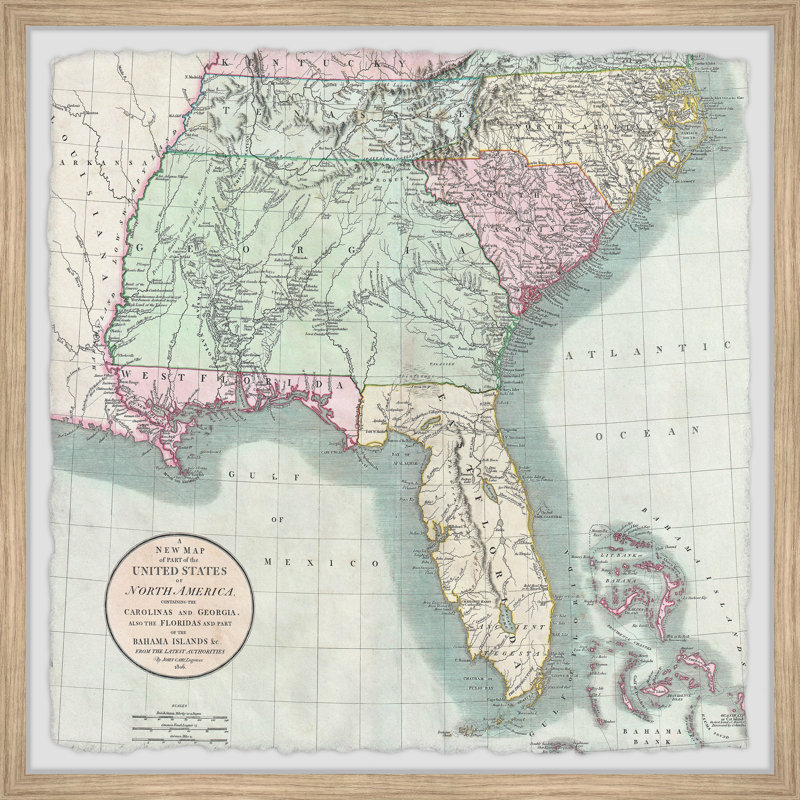 Une nouvelle carte d'une partie des États-Unis d'Amérique du Nord - Reproduction d'art graphique sur papier encadré